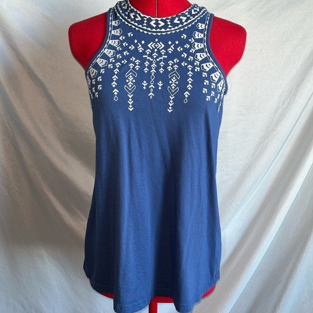 Chaps Denim Sleeveless Embroidered High Neck Shirt XS57